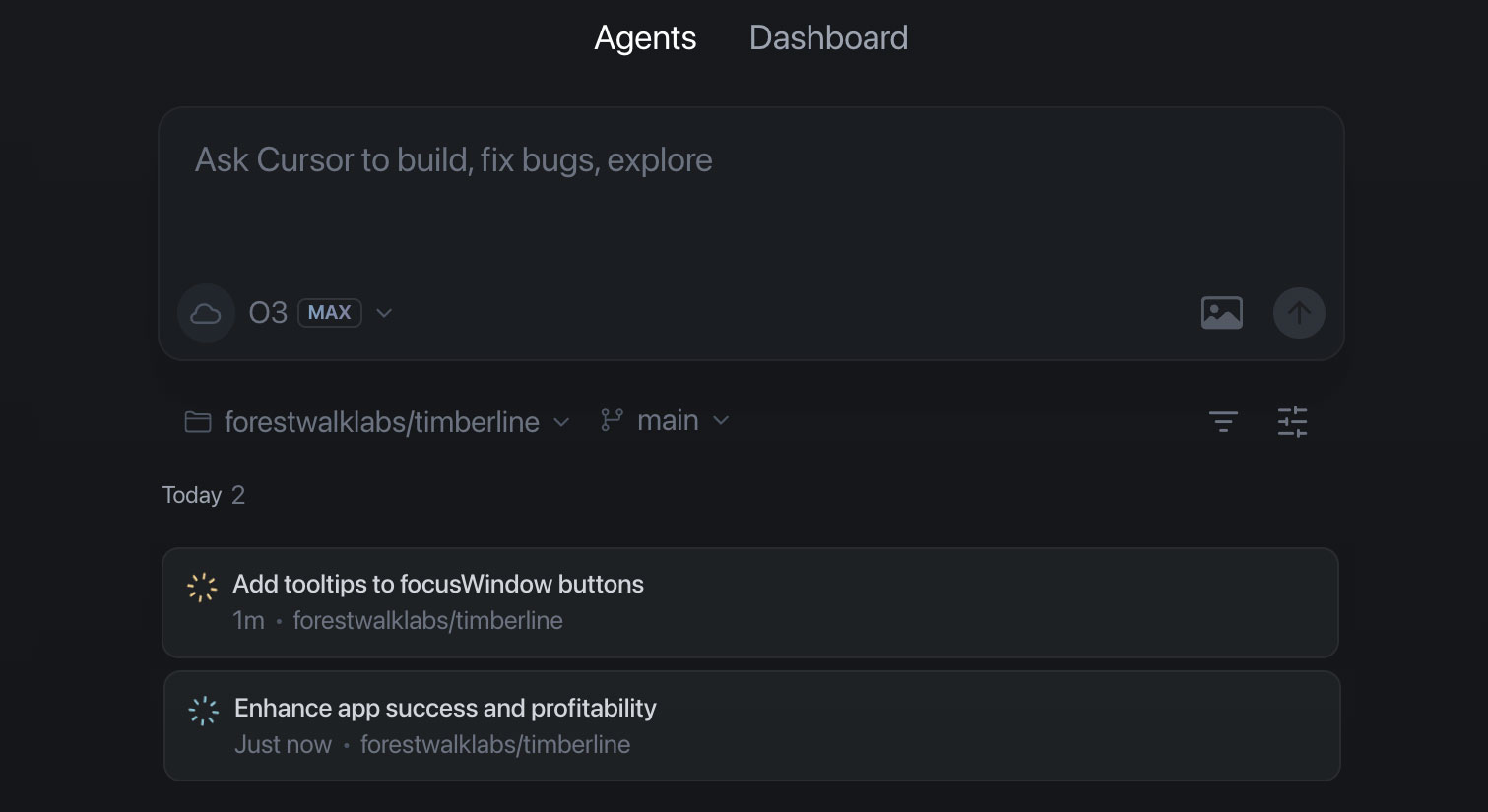 Two cursor agents working on tasks.