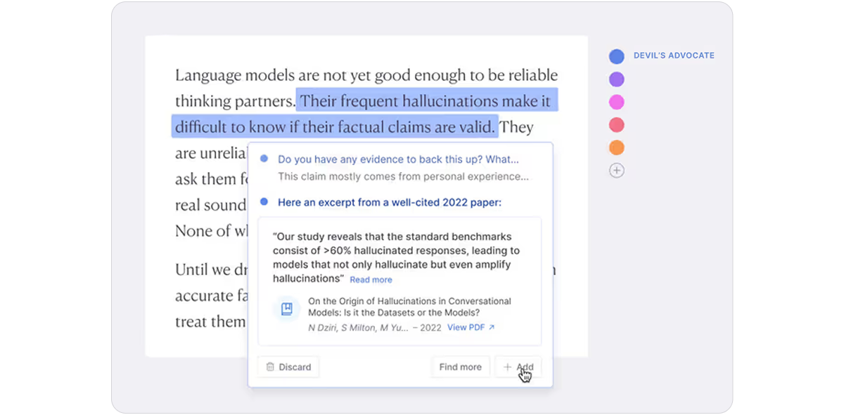 Inline feedback on text